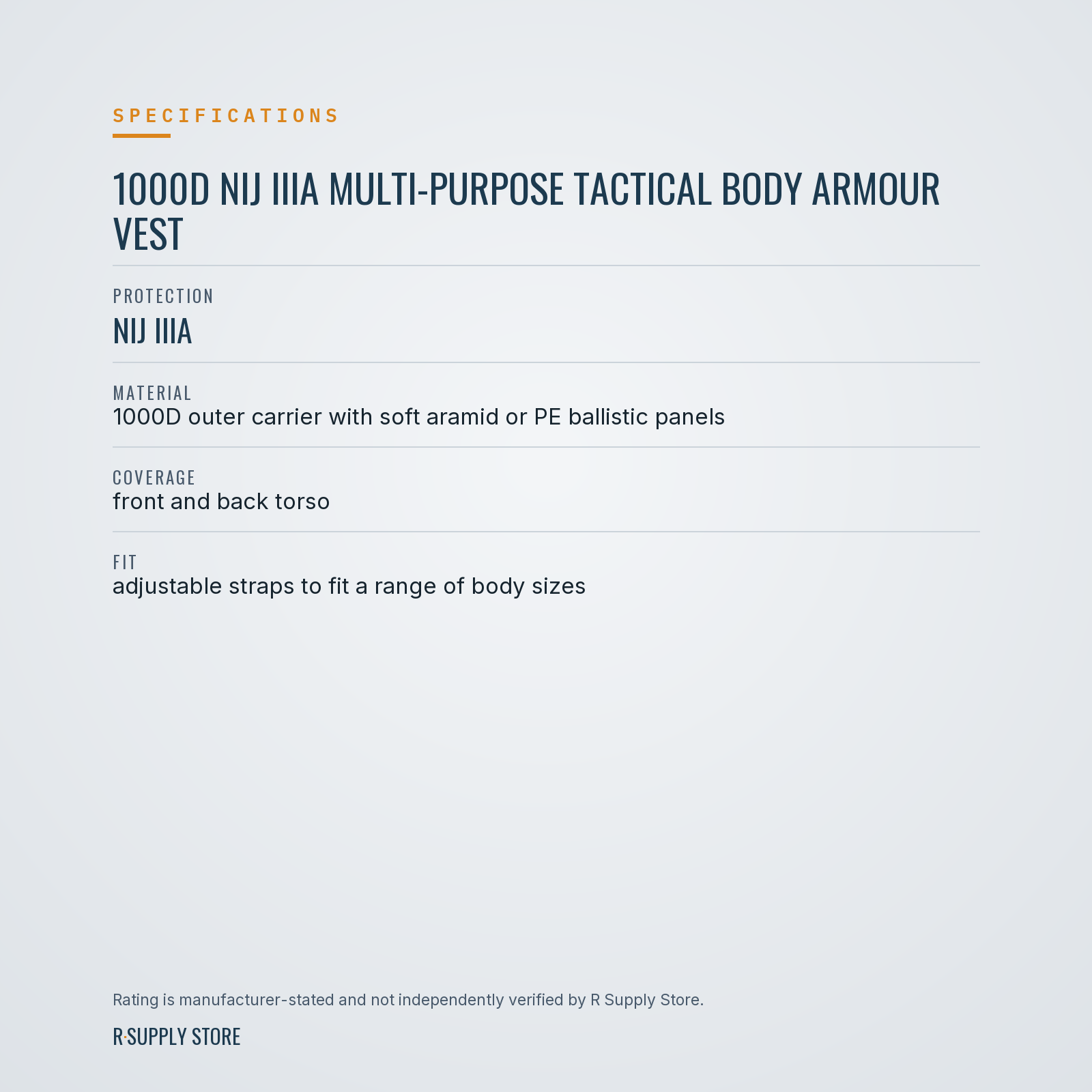 1000D NIJ IIIA Multi-Purpose Tactical Body Armour Vest specifications