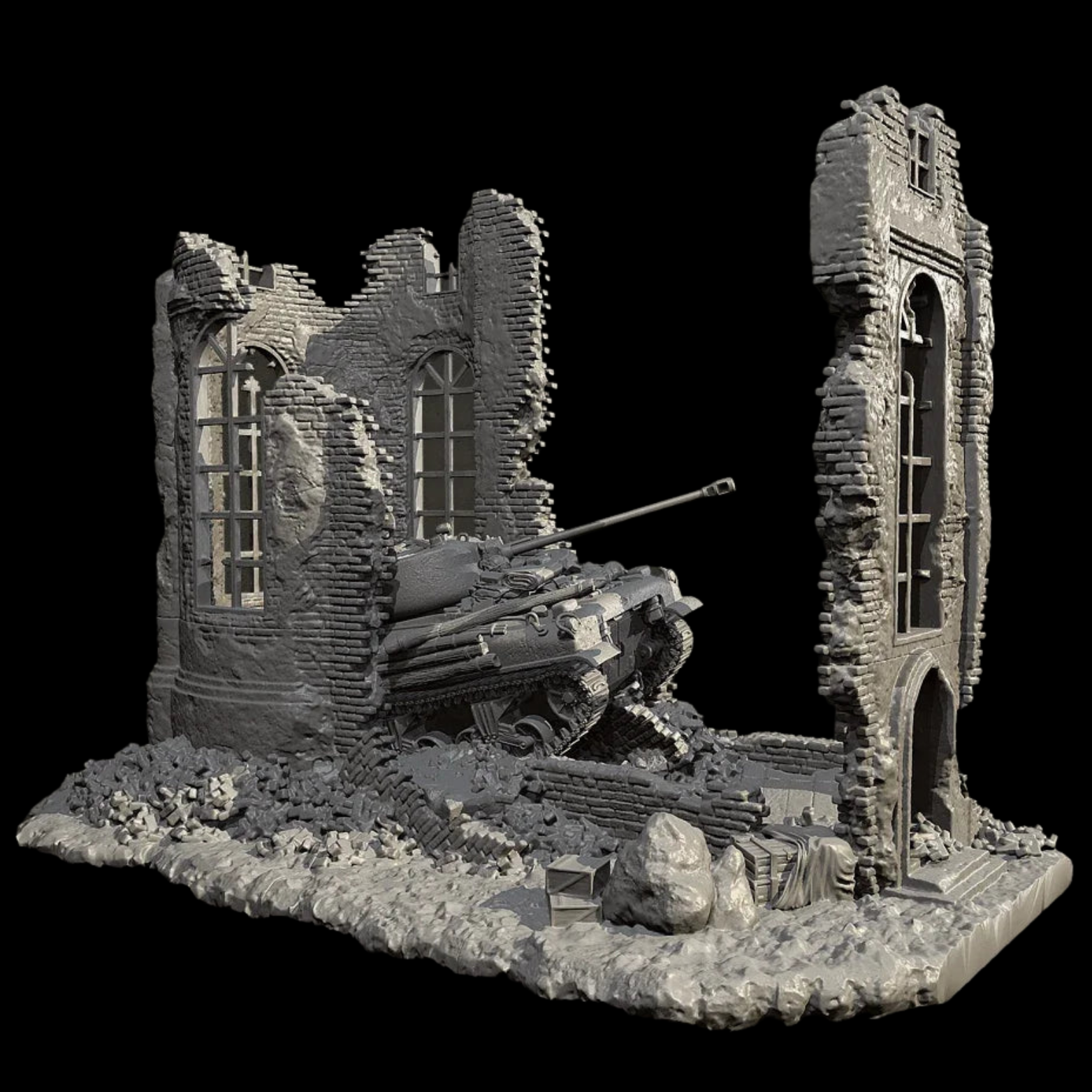 1/35 Resin Sherman Tank Abandoned Church Scene Model Kit | Self-Assembled Military Diorama