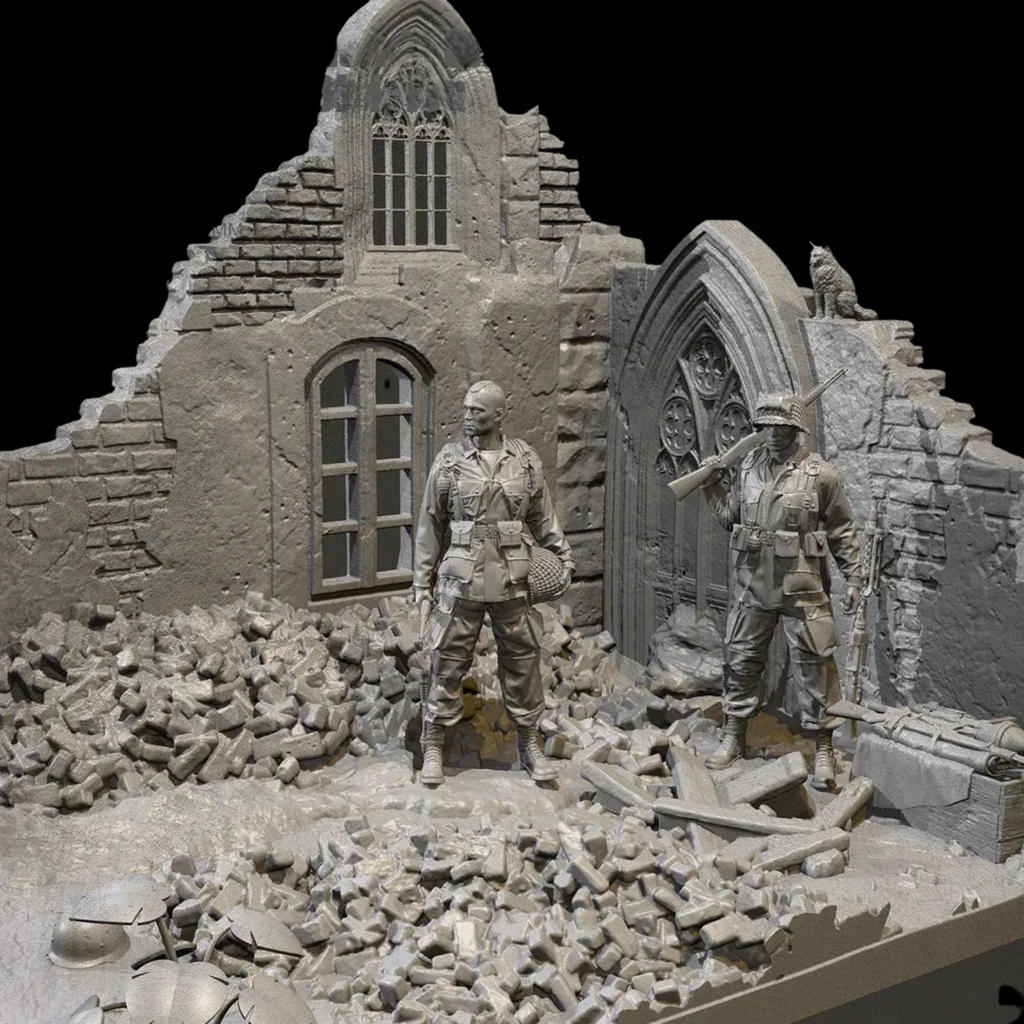 1/35 Scale Normany church 1944 Scene | 2 Soldiers + building | Self-As ...