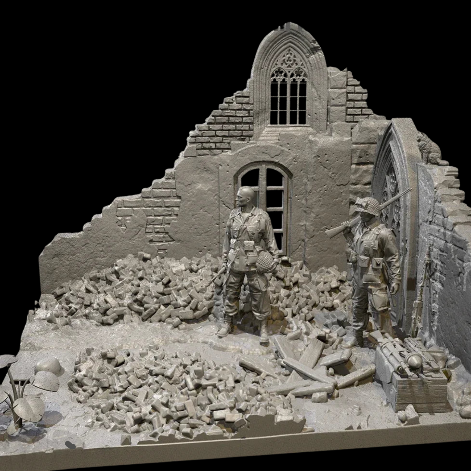 1/35 Scale Normany church 1944 Scene | 2 Soldiers + building | Self-Assembled Model Kit