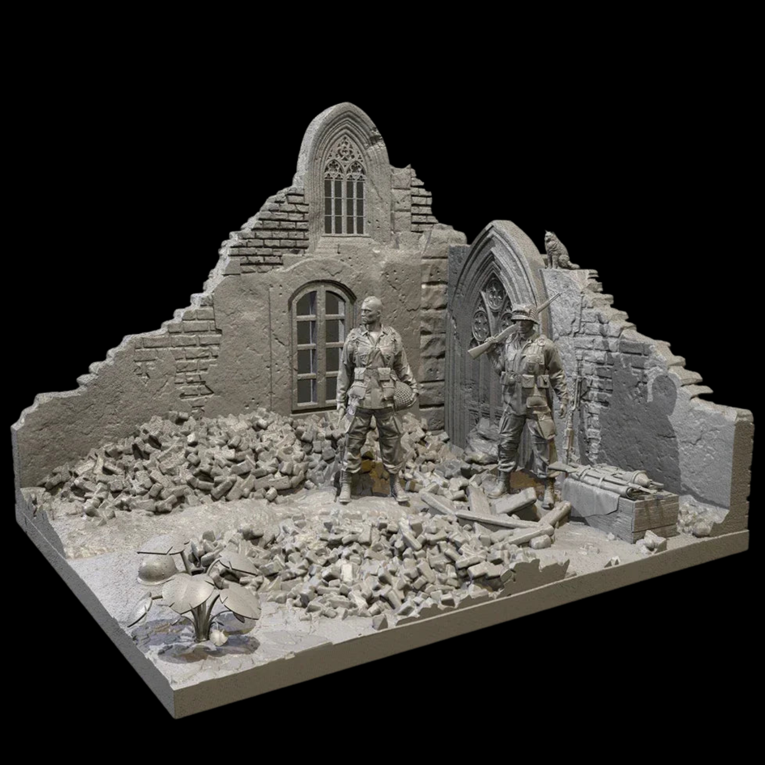 1/35 Scale Normany church 1944 Scene | 2 Soldiers + building | Self-Assembled Model Kit