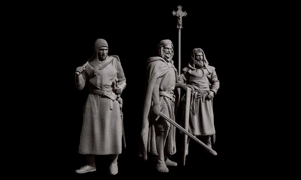 75mm Medieval Crusader 3-Figure Resin Set | Historical Diorama GK