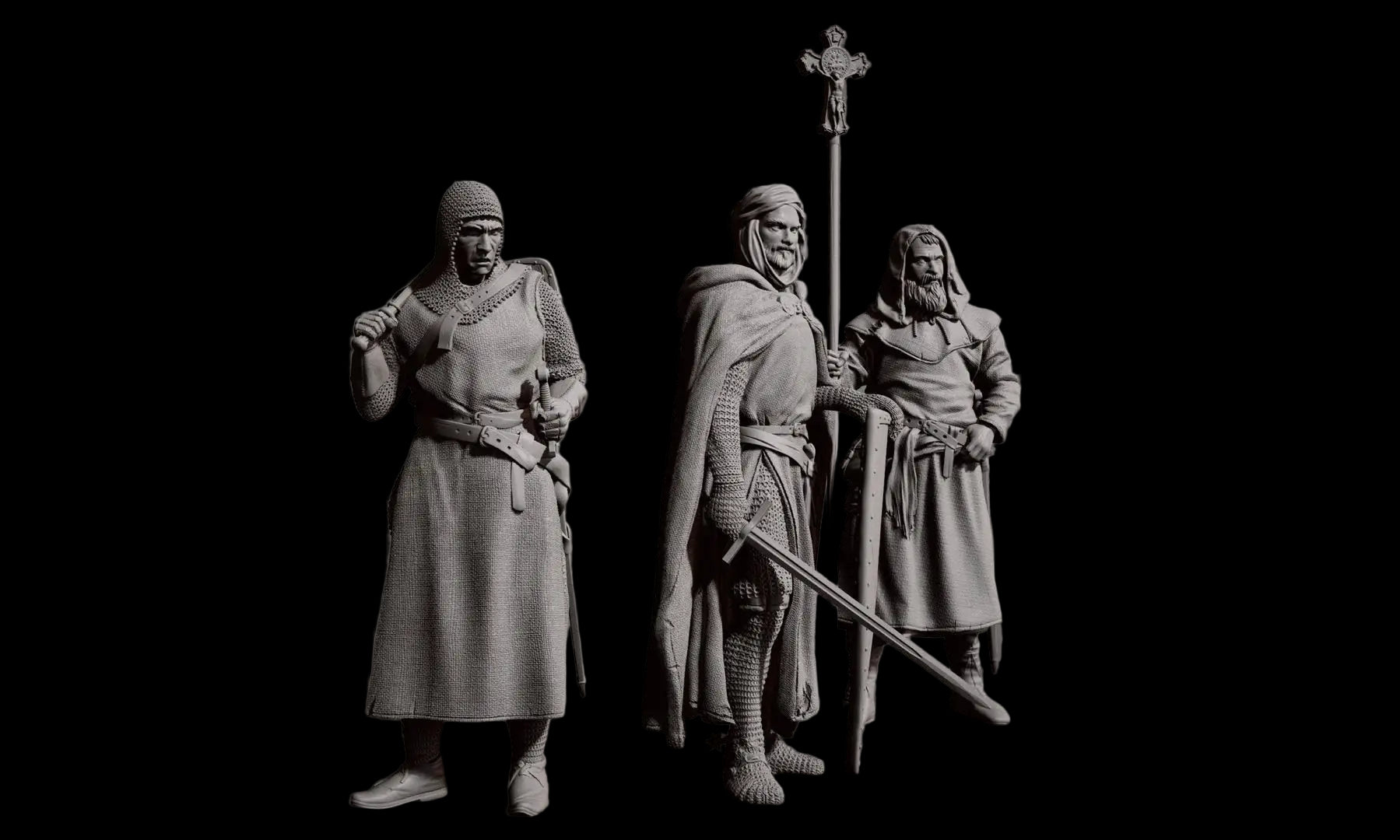 75mm Medieval Crusader 3-Figure Resin Set | Historical Diorama GK