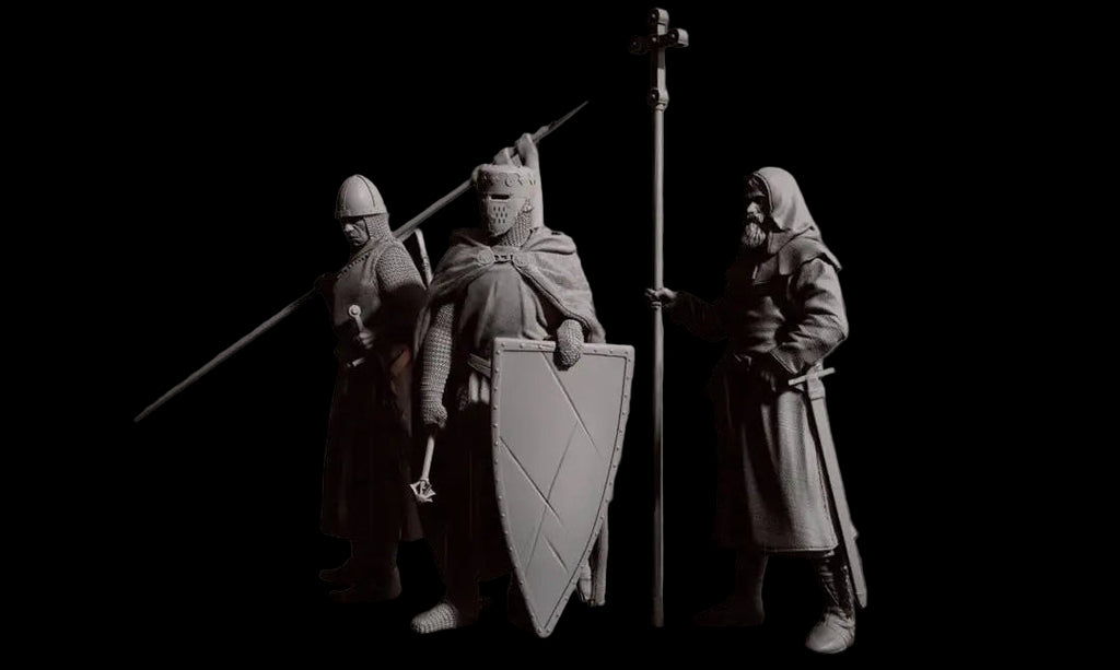 75mm Medieval Crusader 3-Figure Resin Set | Historical Diorama GK