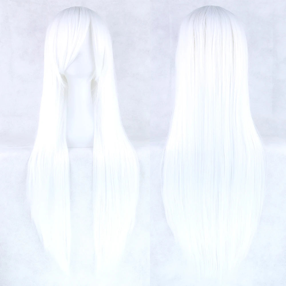 Long White Purple Cosplay Wig 80cm Straight Synthetic Hairpiece for Women Anime Party Wig
