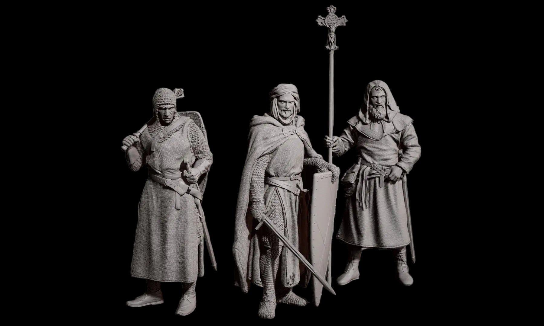 75mm Medieval Crusader 3-Figure Resin Set | Historical Diorama GK