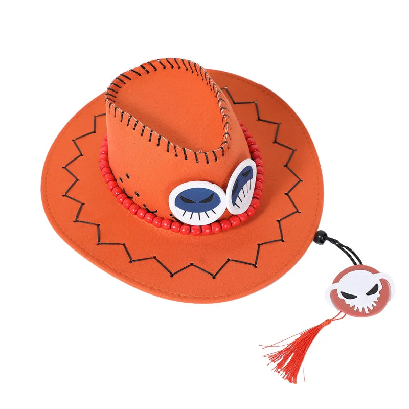 New Arrival Anime Ace Cosplay Hats Unisex Luffy Ace Orange Cowboy Cap for Kids Adult Halloween Carnival Cosplay Accessories
