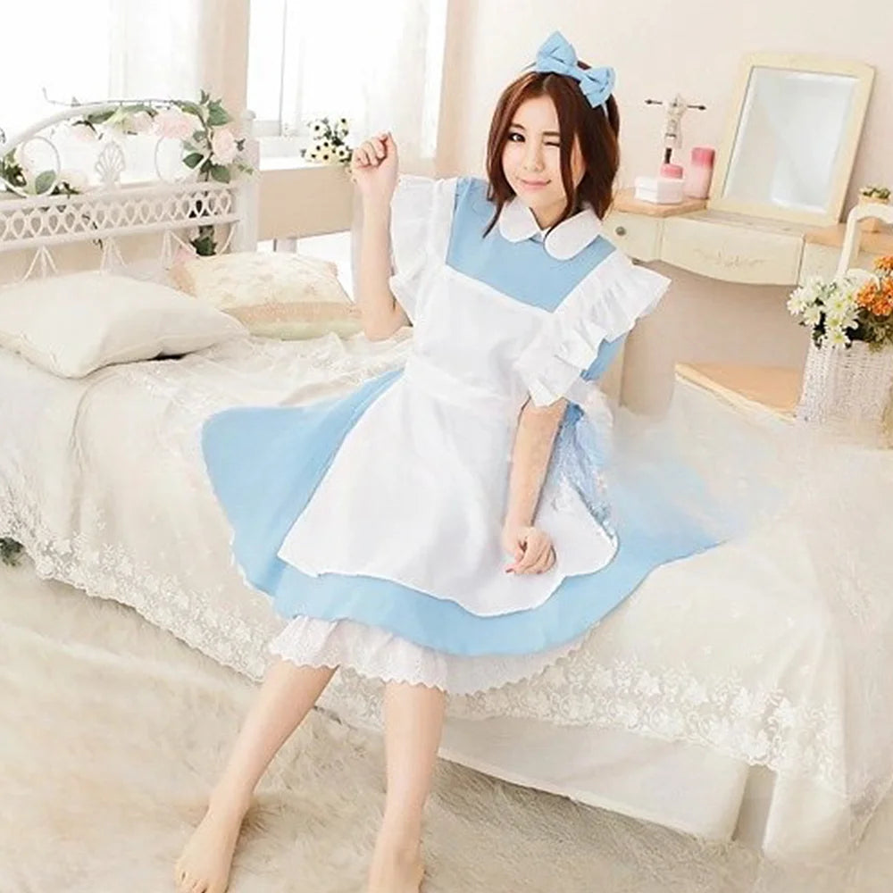Alice in Wonderland - Lolita Maid Dress Cosplay Costume Apron Skirt Outfit for Women Halloween Party