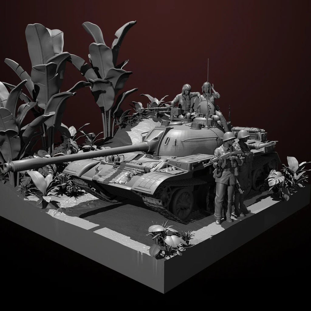 1/35 Scale Cold War Tank Crew & Infantry Figures with Tropical Foliage Set - Vietnam Era Diorama