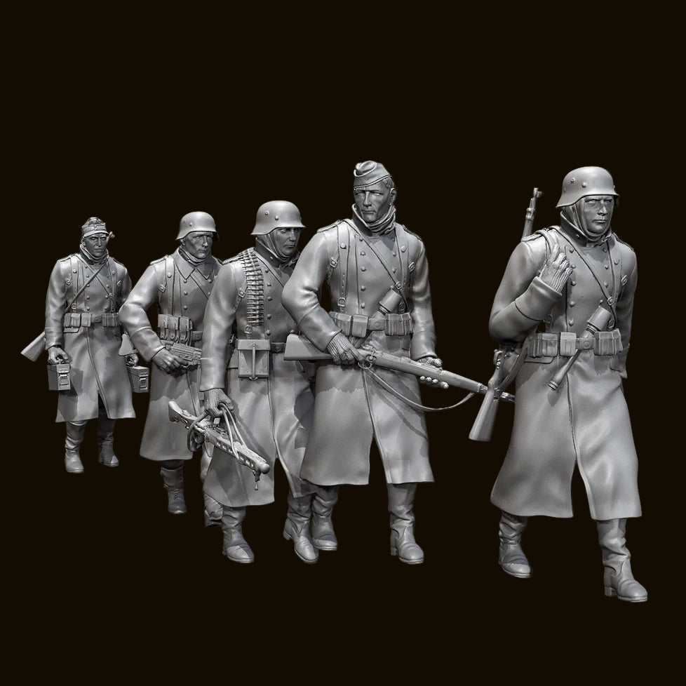 1/35 Scale WWII Winter Squad (x5) and Ruined European Church Diorama Set - Battle Scene Kit
