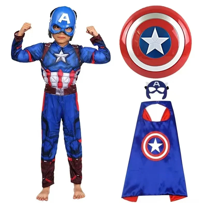 Captain America Muscle Costume Superhero Captain America Muscle Cosplay Jumpsuit Shield Halloween Carnival Party Costume for Kid