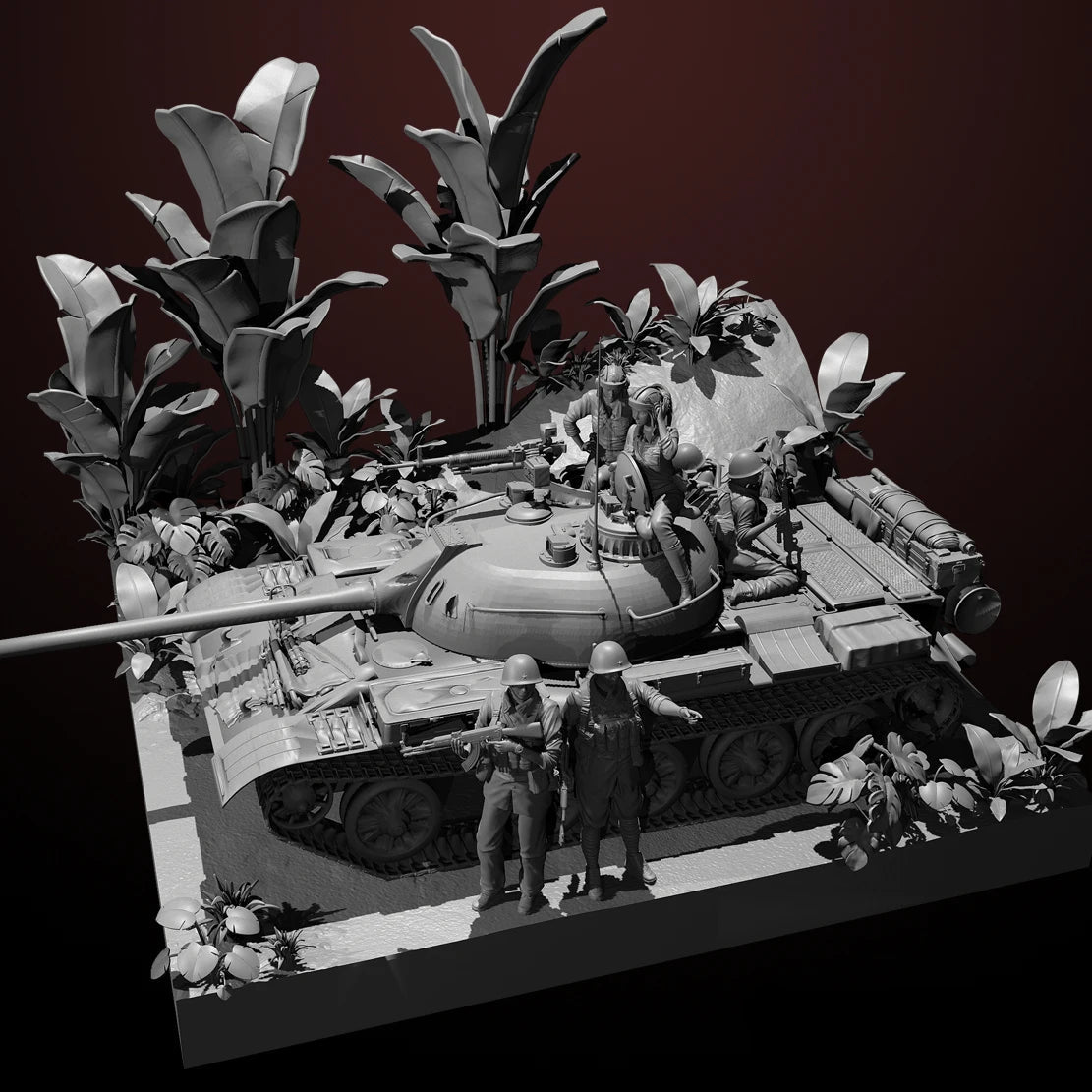 1/35 Scale Cold War Tank Crew & Infantry Figures with Tropical Foliage Set - Vietnam Era Diorama
