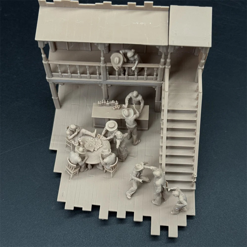 1/72 Scale Wild West Saloon / Restaurant Diorama Kit & Figures (10+ Figures) - Spaghetti Western Vignette