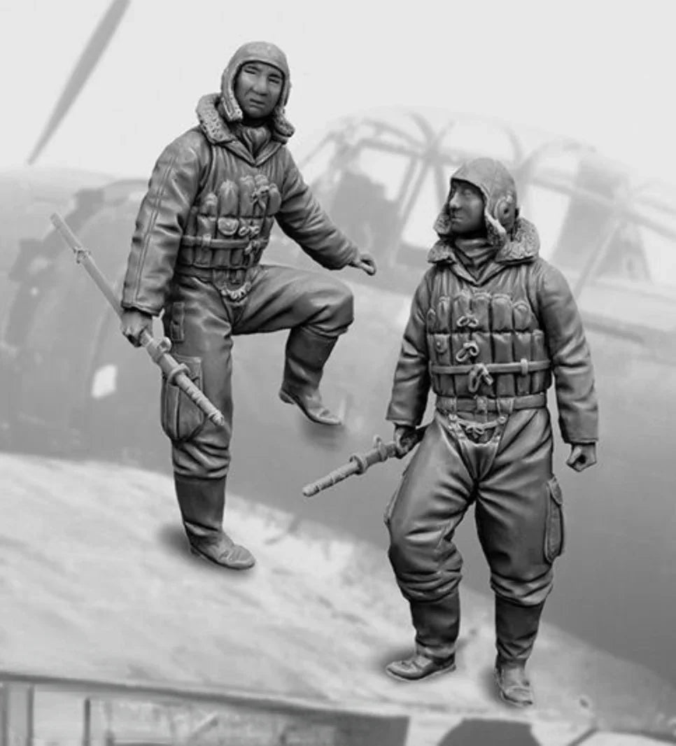 1/32 Scale WWII Imperial Japanese Air Force/Navy Pilot Figures Set (x2) - Die Cast Resin Kit