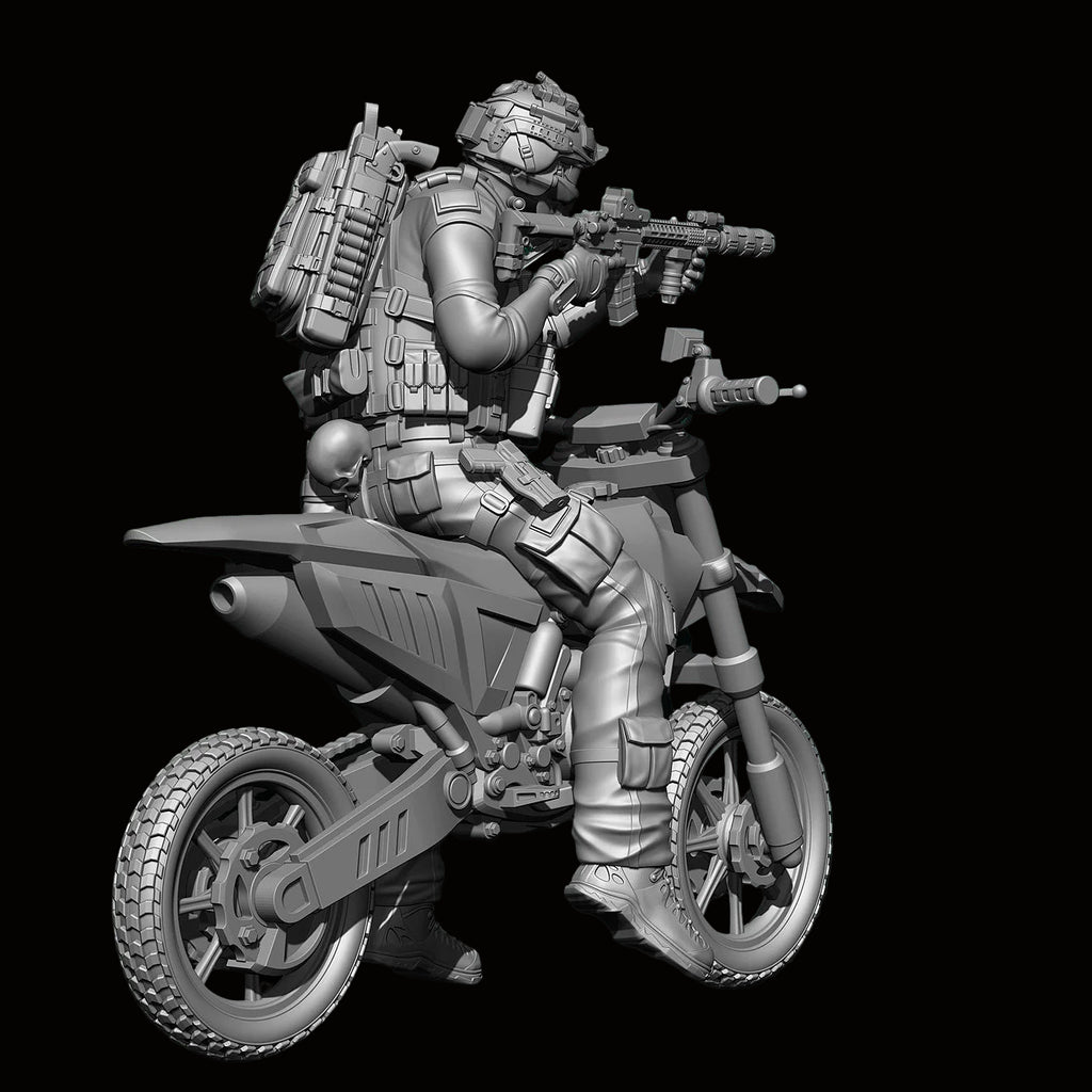1/24 Scale (75mm) Tactical Motorcycle Rider Resin Figure Model Kit - Modern Operator on Dirt Bike