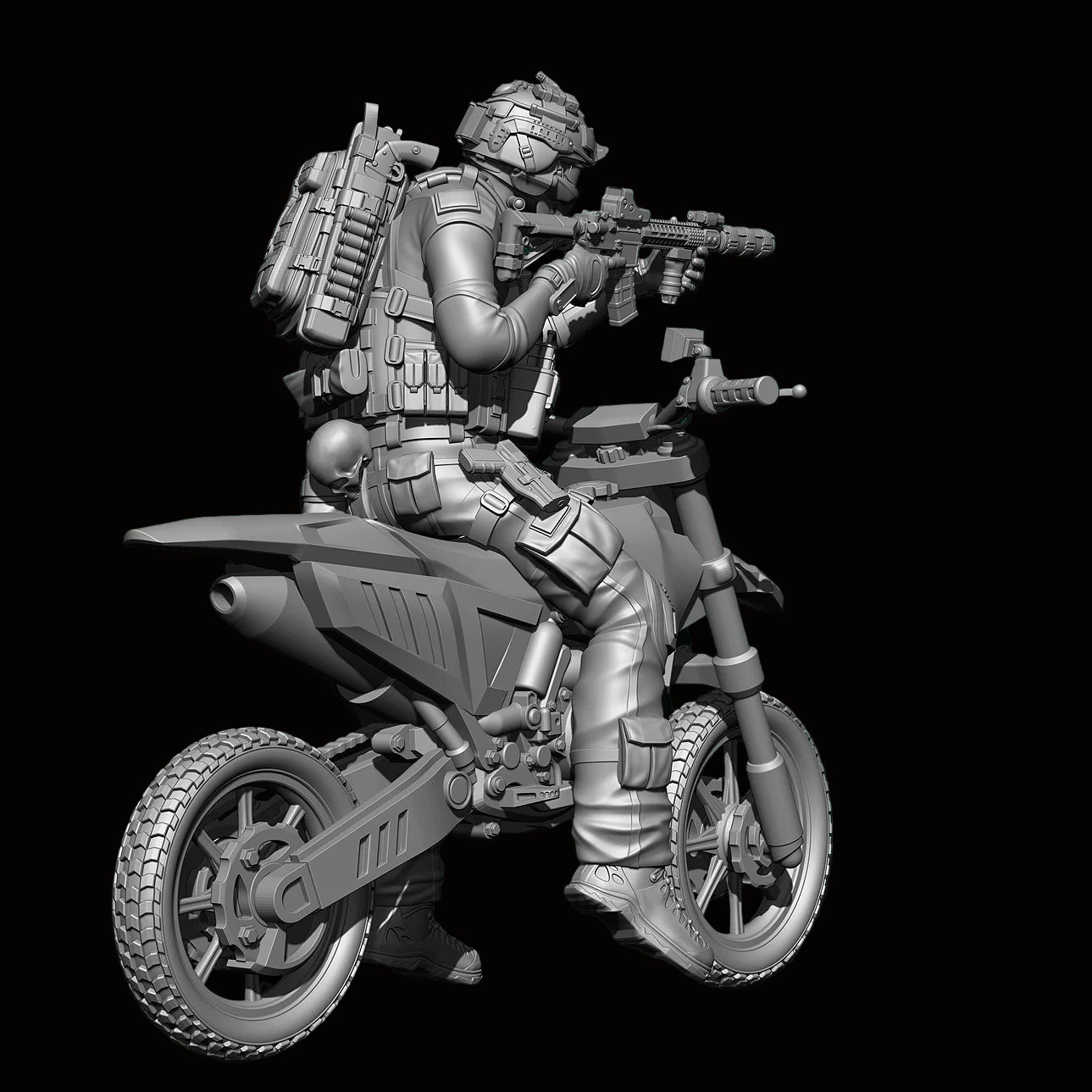 1/24 Scale (75mm) Tactical Motorcycle Rider Resin Figure Model Kit - Modern Operator on Dirt Bike