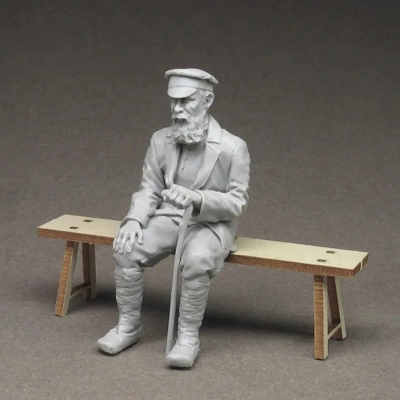 1/35 Scale Old Man with Bench | Resin Figure Model Kit Unassembled Unpainted Historical Miniature - R Supply Store