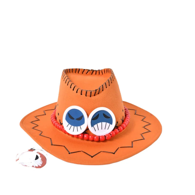 New Arrival Anime Ace Cosplay Hats Unisex Luffy Ace Orange Cowboy Cap for Kids Adult Halloween Carnival Cosplay Accessories