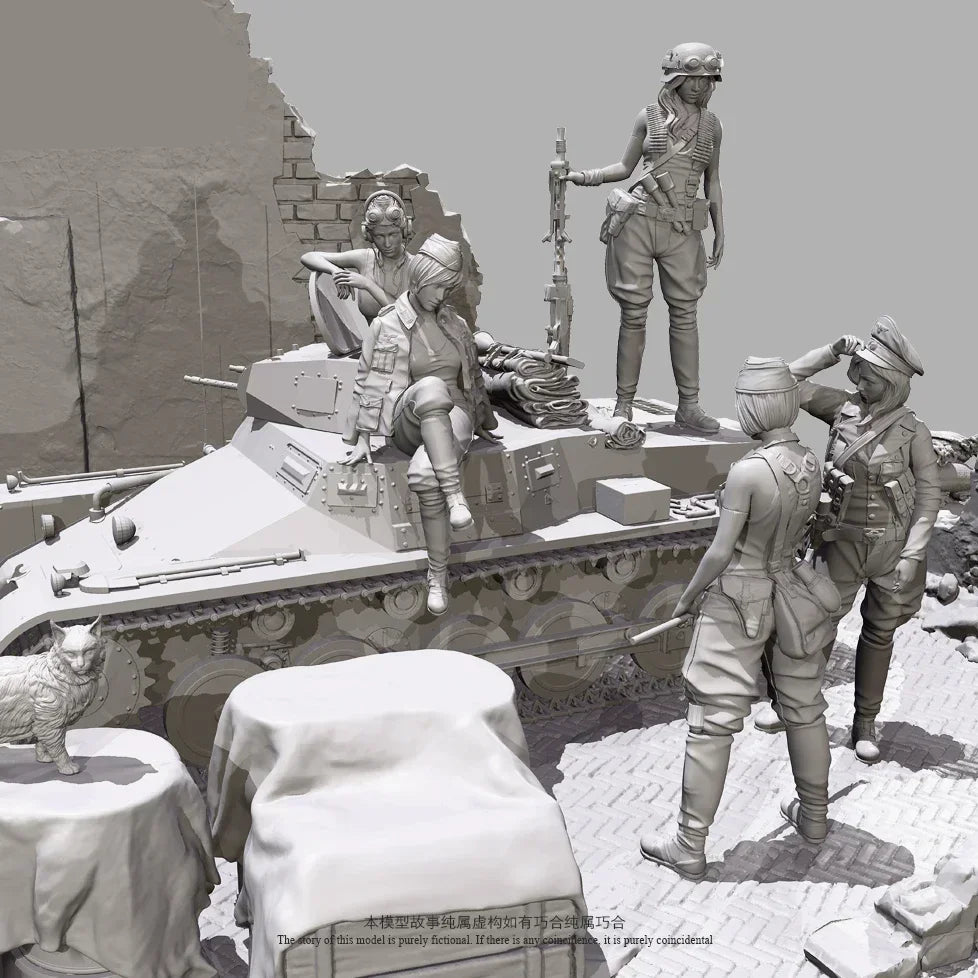 1/35 Scale Female Armored Vehicle Crew Resin Figure Set (x5) - Historical Military Diorama