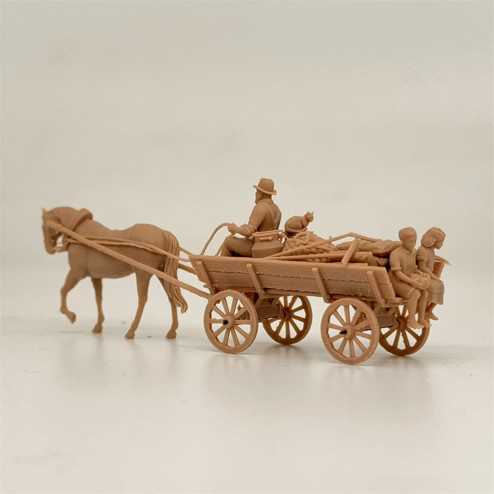 1/72 Scale WWII Civilian Horse-Drawn Carriage & Transport Resin Model Kit - Children, Cargo & Cat Detail