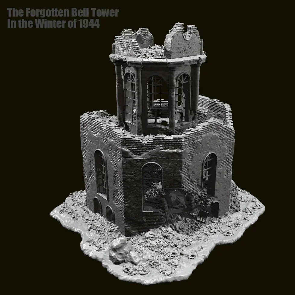 1/35 Scale Ruined Bell Tower WWII Diorama Base - "Forgotten Bell Tower in Winter of 1944" Terrain Kit