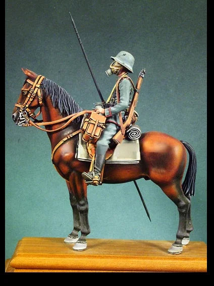 1/32 Scale WWI German Anti-Chemical Cavalry Trooper Resin Figure - Mounted Historical Miniature