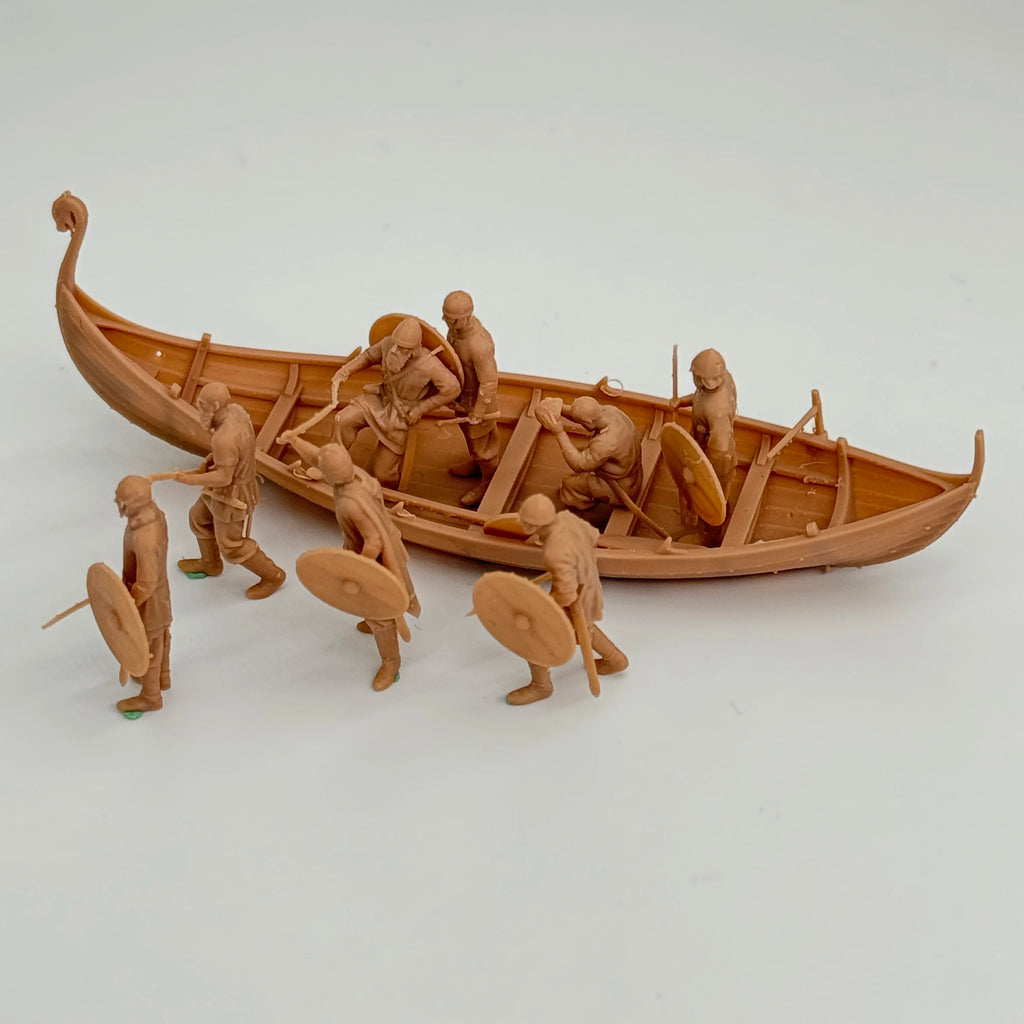 1/72 Scale Viking Warriors & Longship Diorama Scene Resin Kit (8+ Figures) - Medieval Tabletop Miniature