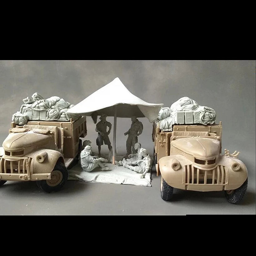 1/35 Resin WWII Soldier Crew 6 Figures with 2 Stowage & Ground Base Model Kit Unassembled Unpainted