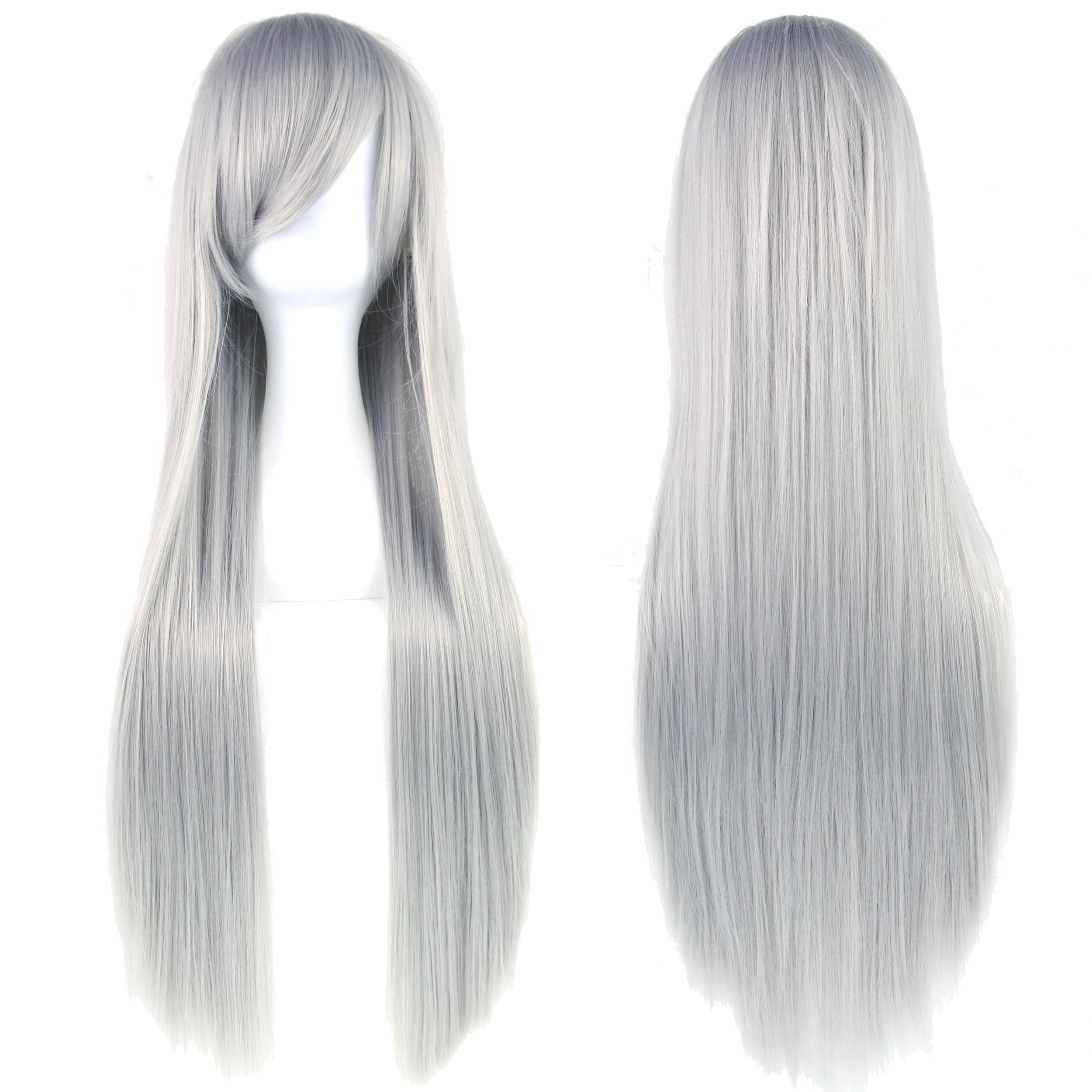 Long White Purple Cosplay Wig 80cm Straight Synthetic Hairpiece for Women Anime Party Wig