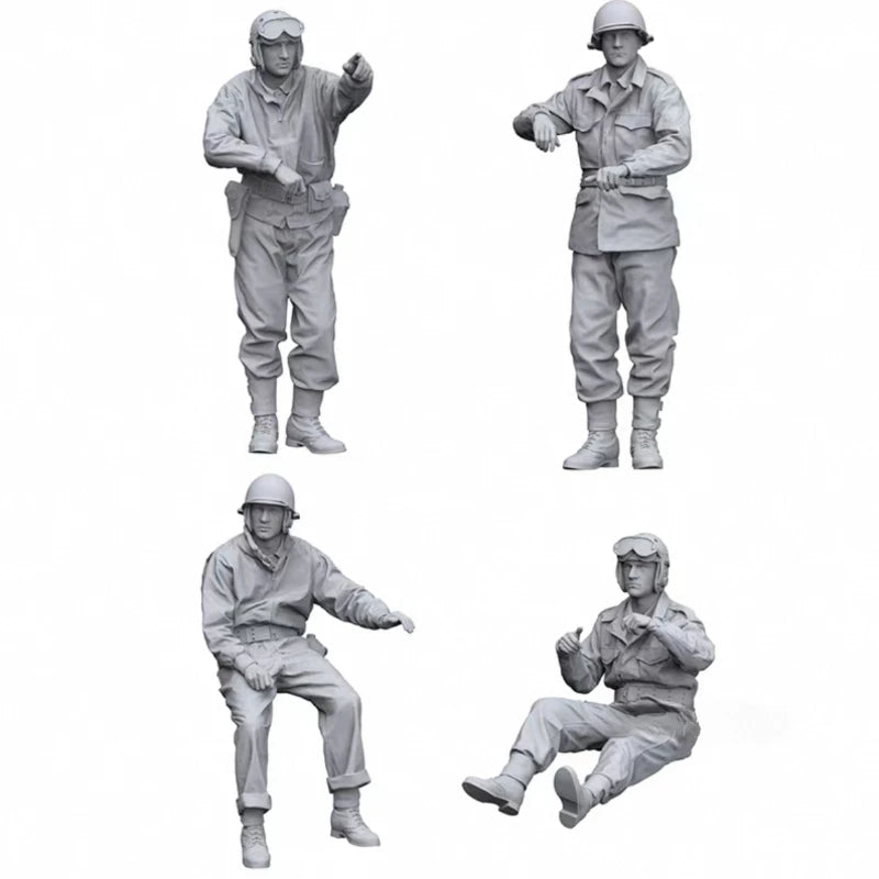 1/35 Scale Die-Cast Resin Figure Model Kit WWII US Tank Crew Set 4 Figures Unassembled and Unpainted - R Supply Store