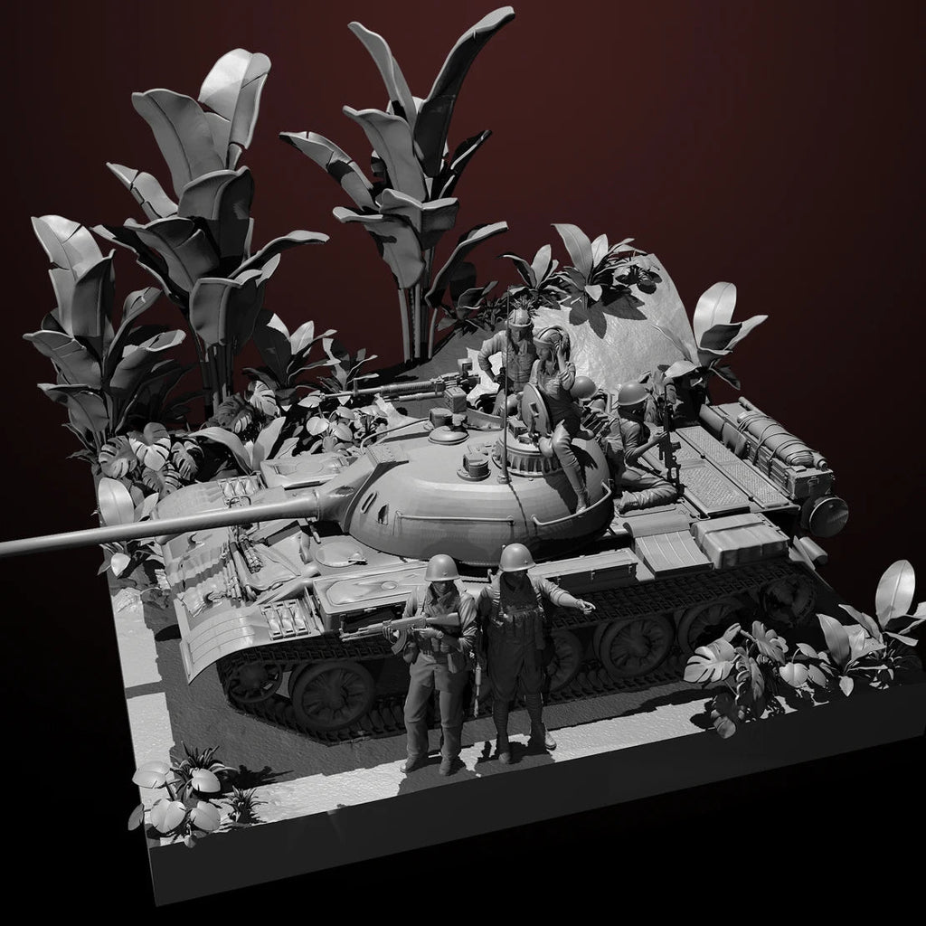 1/35 Scale Cold War Tank Crew & Infantry Figures with Tropical Foliage Set - Vietnam Era Diorama