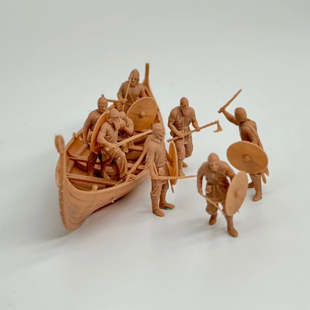 1/72 Scale Viking Warriors & Longship Diorama Scene Resin Kit (8+ Figures) - Medieval Tabletop Miniature