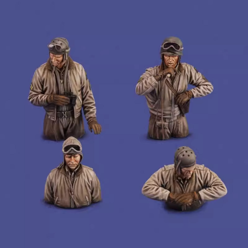 1/35 WWII US Army Tank Crew Half Body Resin Figures Set (x4) - Unassembled Vehicle Diorama Kit