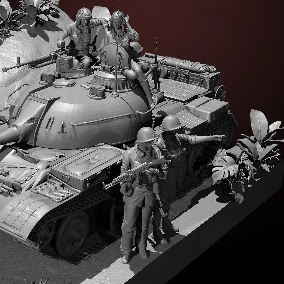 1/35 Scale Cold War Tank Crew & Infantry Figures with Tropical Foliage Set - Vietnam Era Diorama