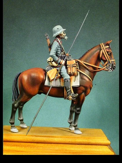 1/32 Scale WWI German Anti-Chemical Cavalry Trooper Resin Figure - Mounted Historical Miniature