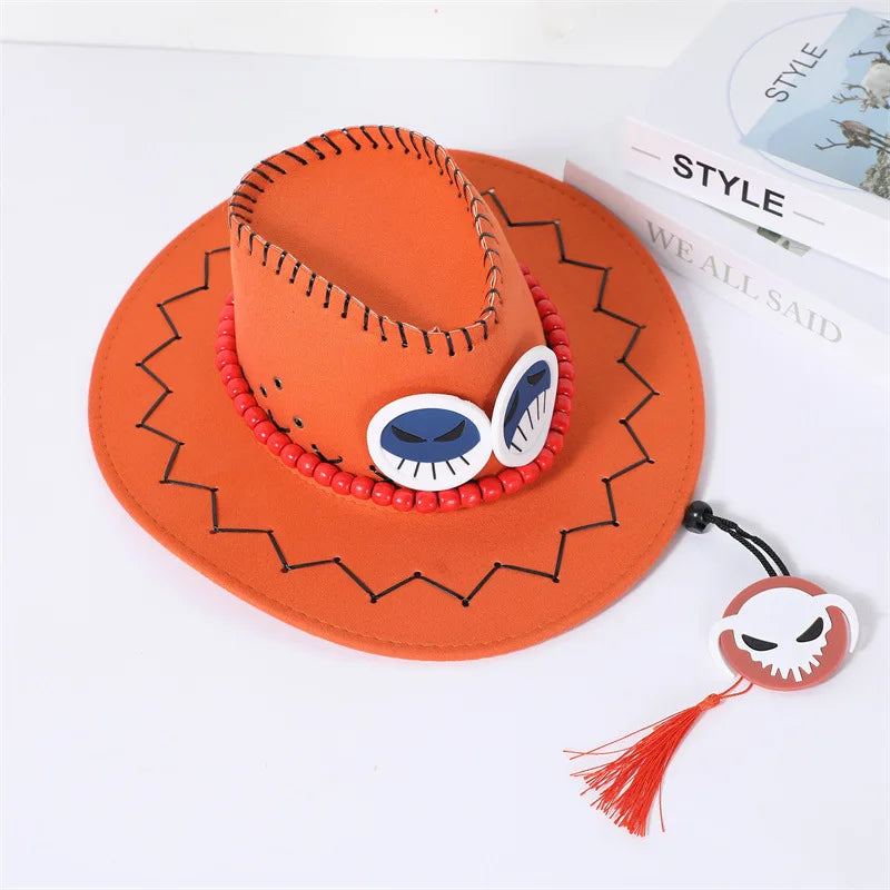 New Arrival Anime Ace Cosplay Hats Unisex Luffy Ace Orange Cowboy Cap for Kids Adult Halloween Carnival Cosplay Accessories