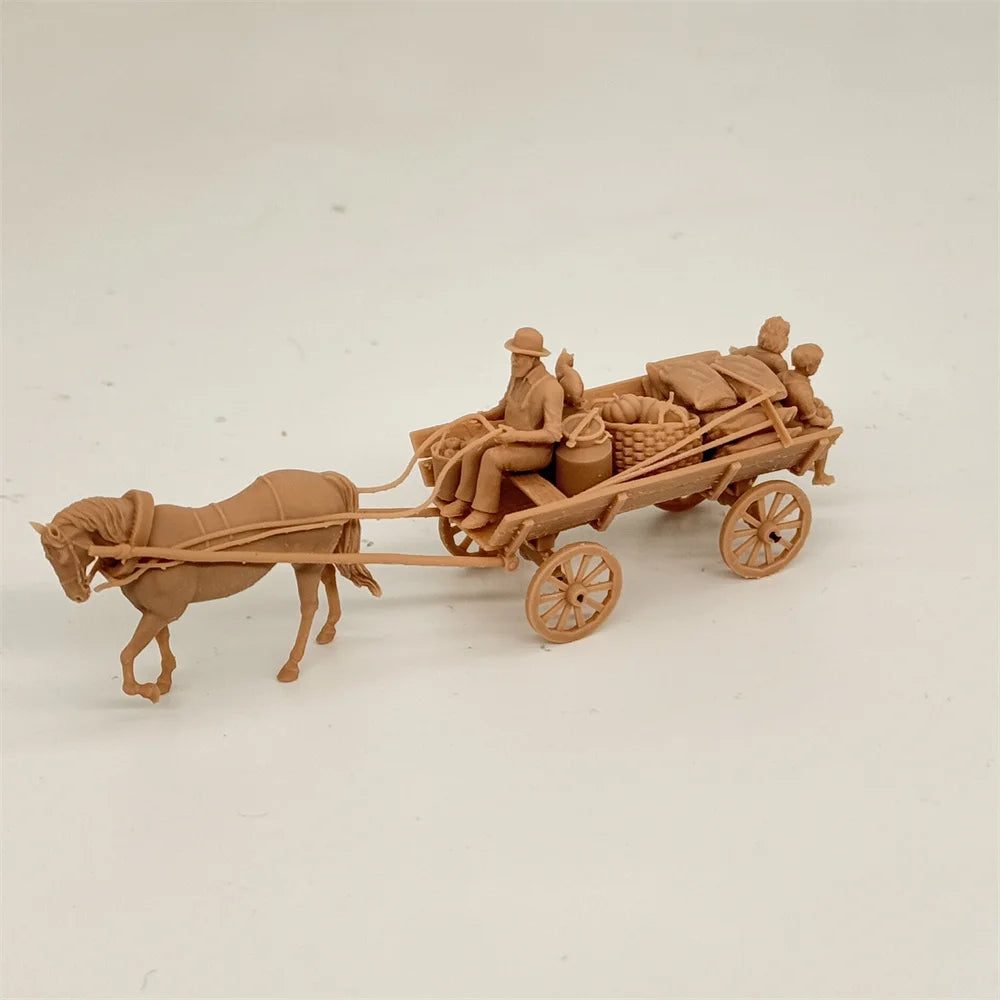 1/72 Scale WWII Civilian Horse-Drawn Carriage & Transport Resin Model Kit - Children, Cargo & Cat Detail