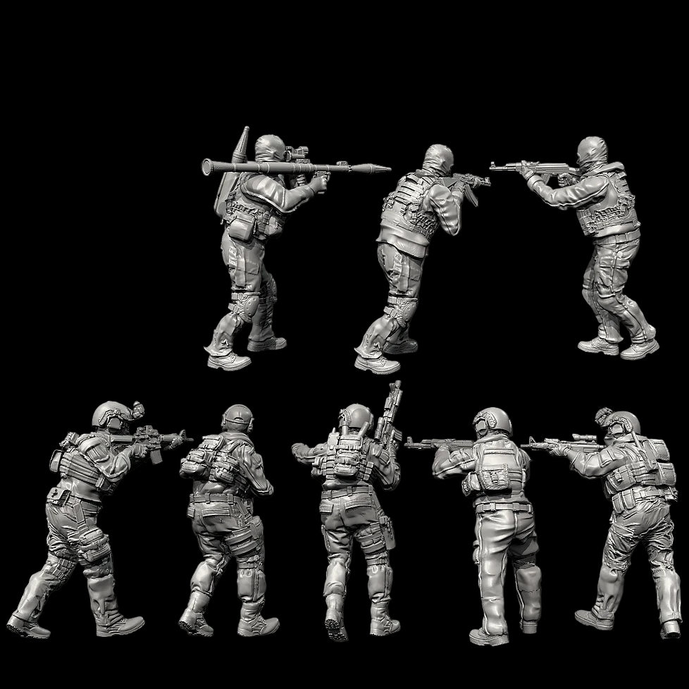 1/35 Scale (50mm) Counter-Terrorism Team Resin Figure Set (x8) - Unassembled Tactical Squad Kit