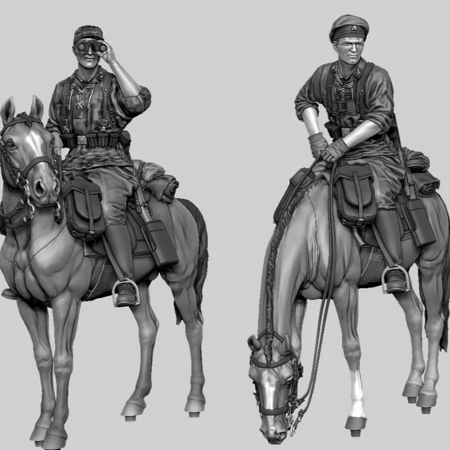 1/35 Scale European Cavalry Set | 2 Soldiers & Horse Resin Model Kit Unassembled Unpainted Diorama - R Supply Store