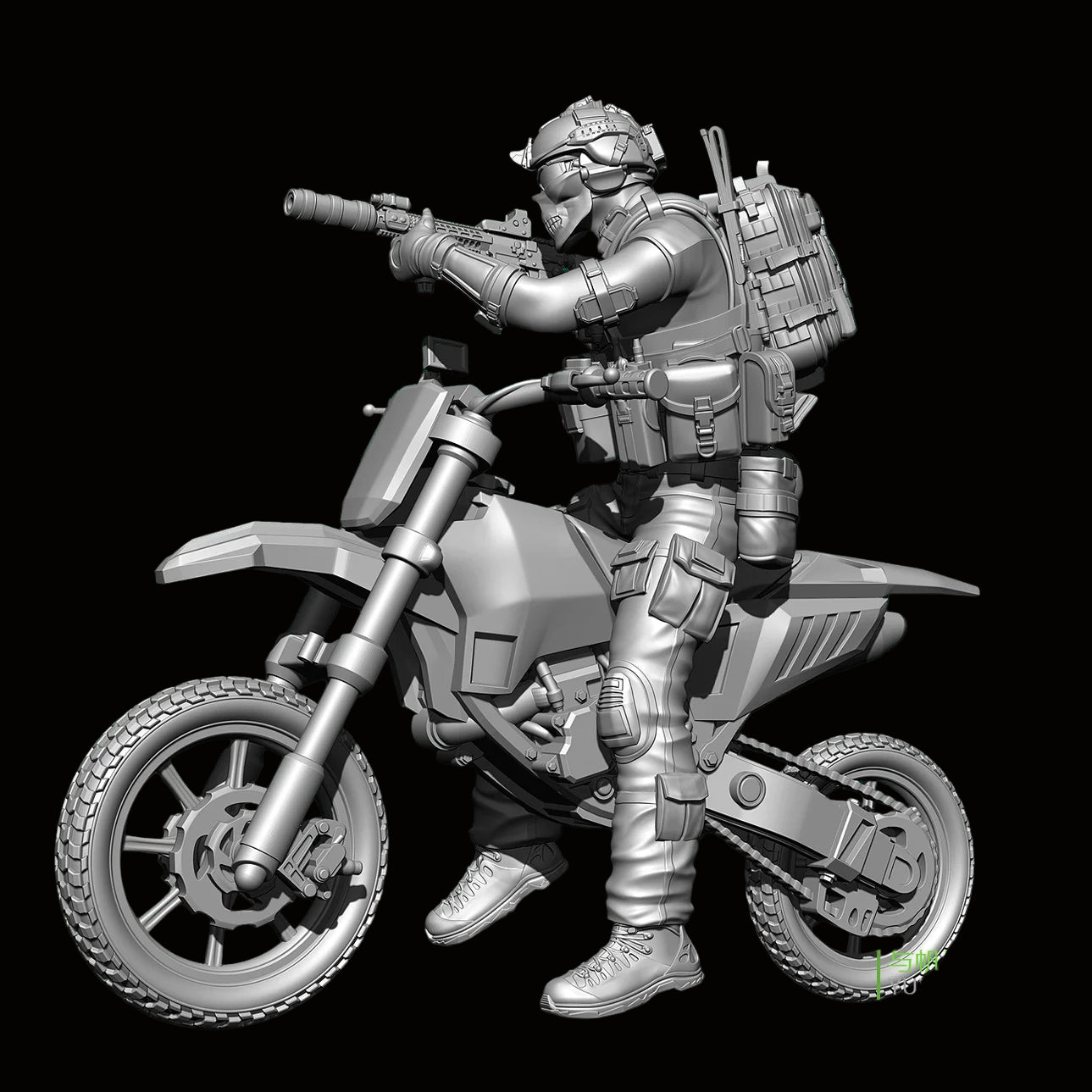1/24 Scale (75mm) Tactical Motorcycle Rider Resin Figure Model Kit - Modern Operator on Dirt Bike