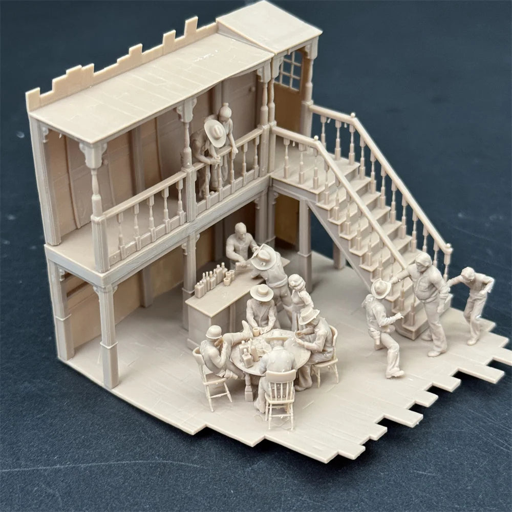 1/72 Scale Wild West Saloon / Restaurant Diorama Kit & Figures (10+ Figures) - Spaghetti Western Vignette