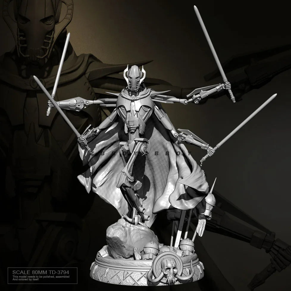 80mm Star Wars General Grievous Resin Kit | Multi-Arm Lightsaber Figure