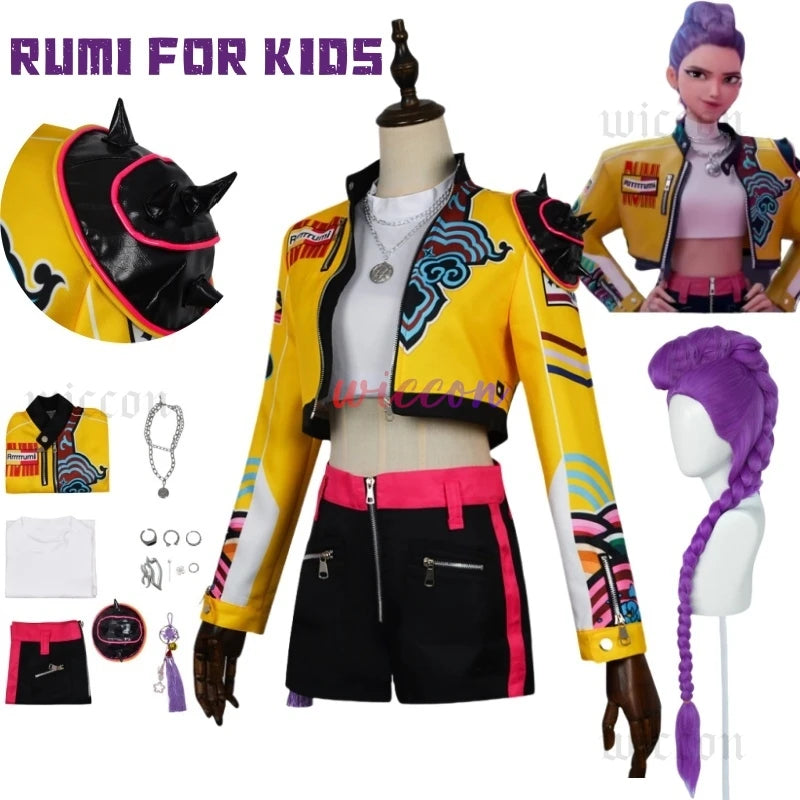 2025Demon Hunters Huntrix Rumi Cosplay KPOP Group Stage Cosplay Print Pattern Uniform Halloween Party Sexy Outfit For Woman
