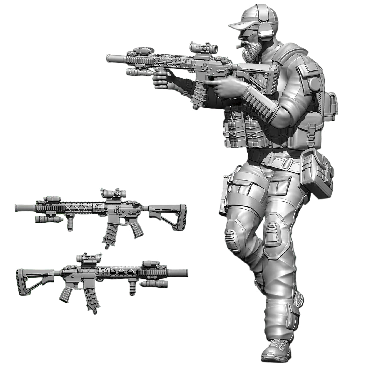 1/24 Scale US Navy SEAL Assaulter Resin Figure Kit - Bearded Operator Rifleman Miniature
