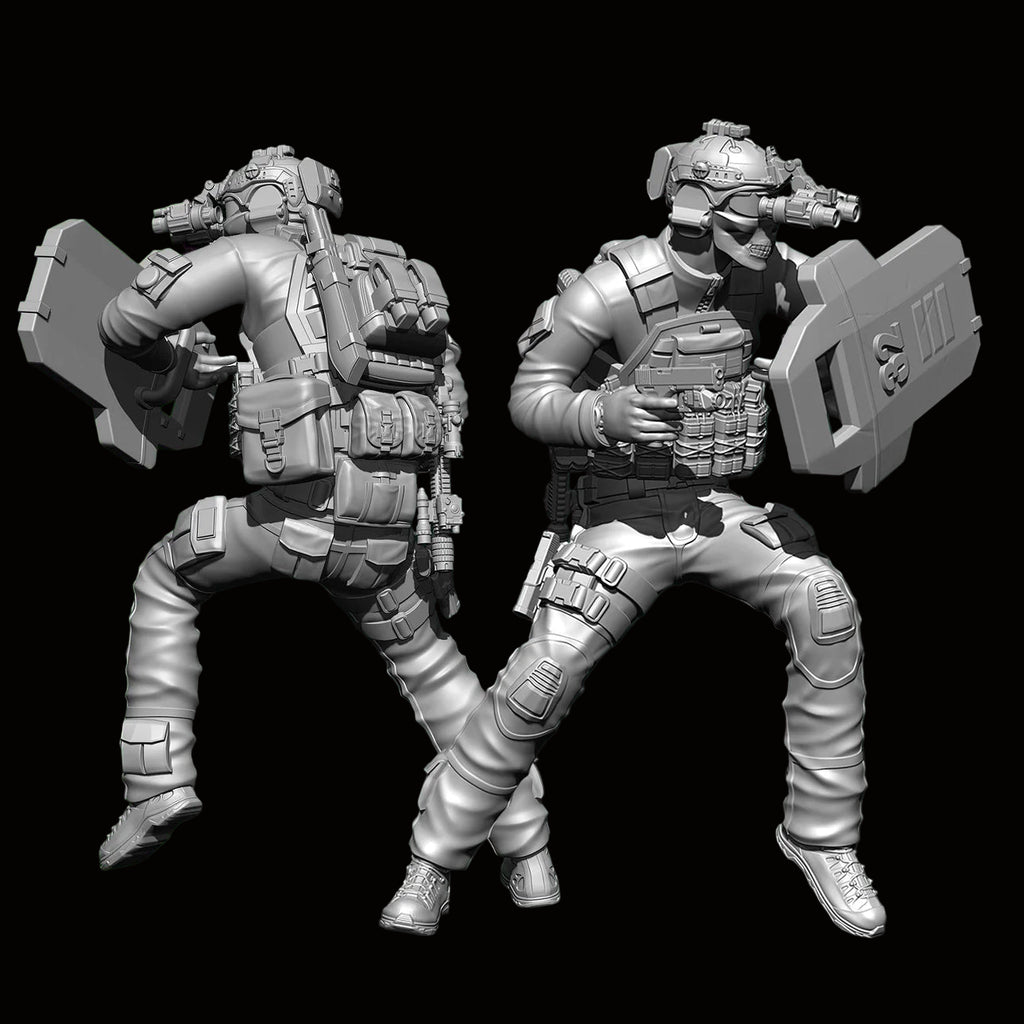 1/24 Scale (75mm) CQB Shield Breacher Resin Figure Kit - Tactical Entry Specialist Miniature