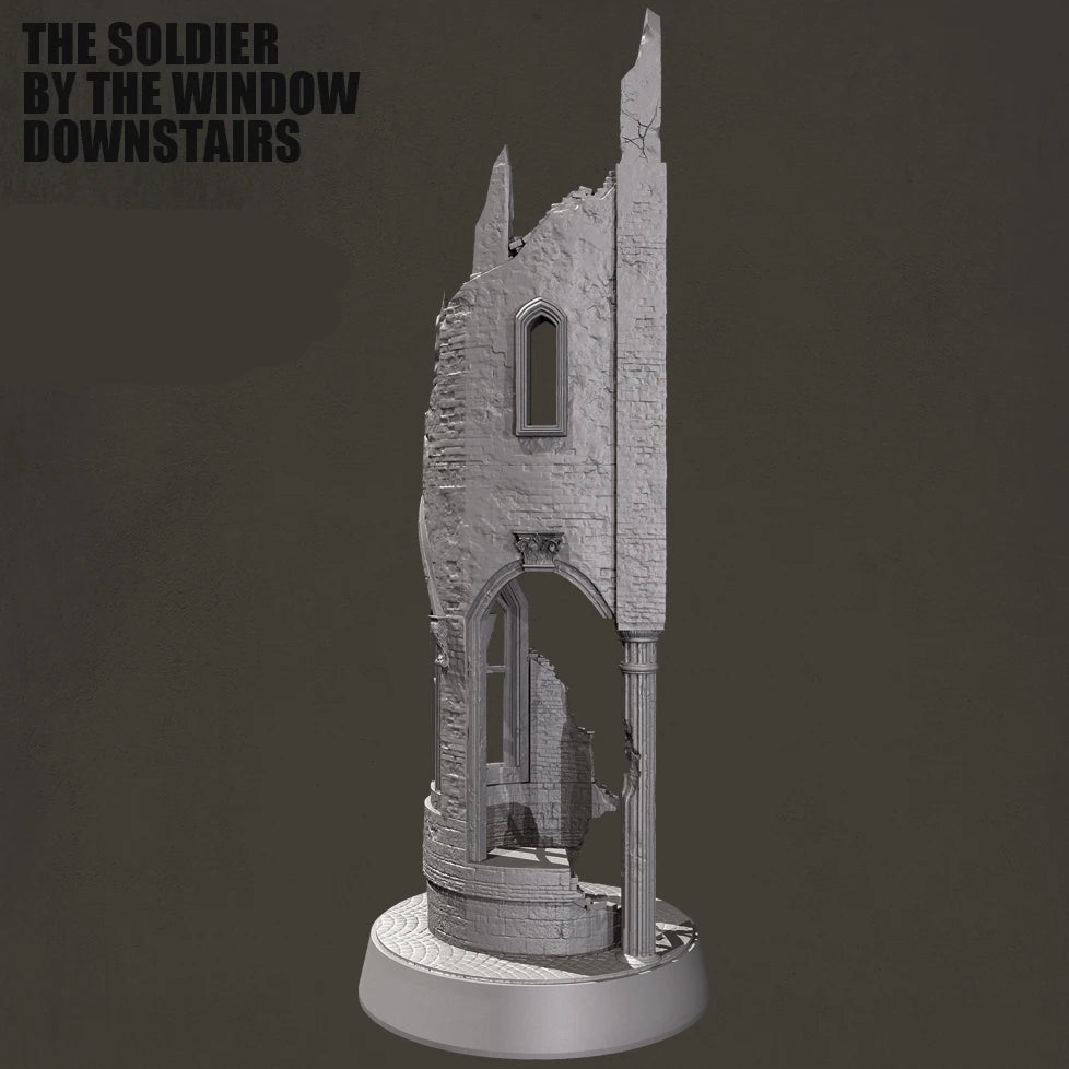 1/35 Scale Ruined Gothic Building Corner Diorama Base - Urban Warfare Terrain Model