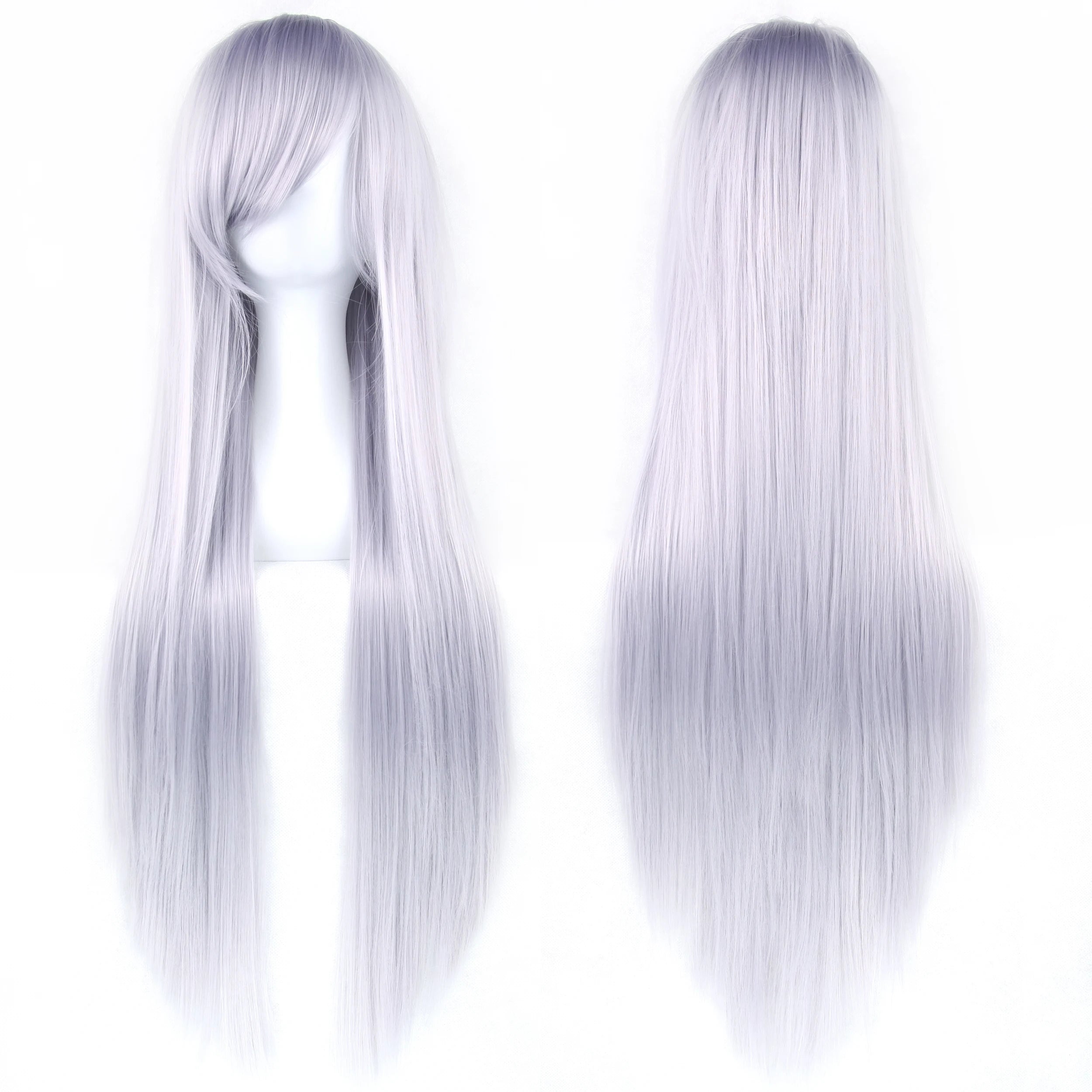 Long White Purple Cosplay Wig 80cm Straight Synthetic Hairpiece for Women Anime Party Wig