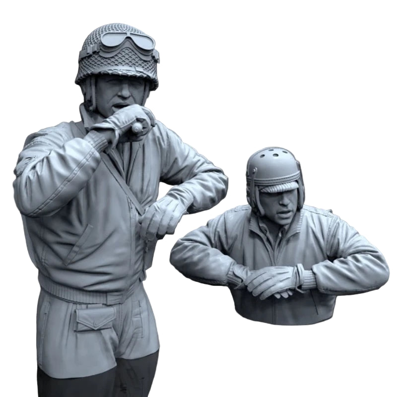 1/16 Scale Die-Cast Resin Figure Model Kit WWII U.S. Tank Crew Half-body 2 Figures Unassembled and Unpainted - R Supply Store