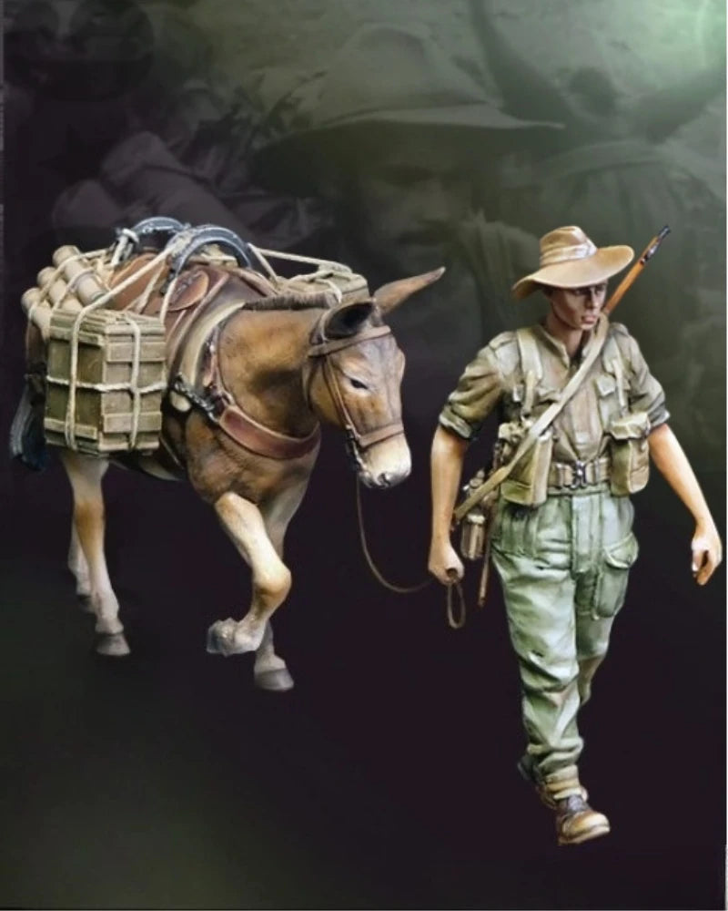 1/35 Scale WWII British Special Forces Soldier with Mule - Resin Model Kit Unassembled Unpainted