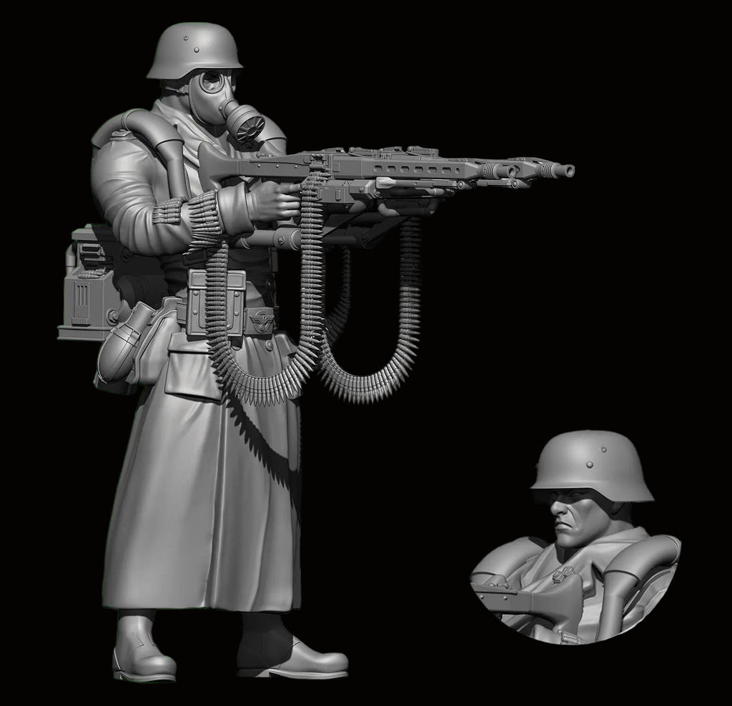 1/35 Scale "Prussian God of War" Heavy Machine Gunner Resin Figure - Historical-Fantasy Kit